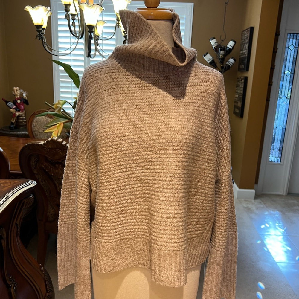 Gentle Fawn Taupe Ribbed Funnel Neck Sweater